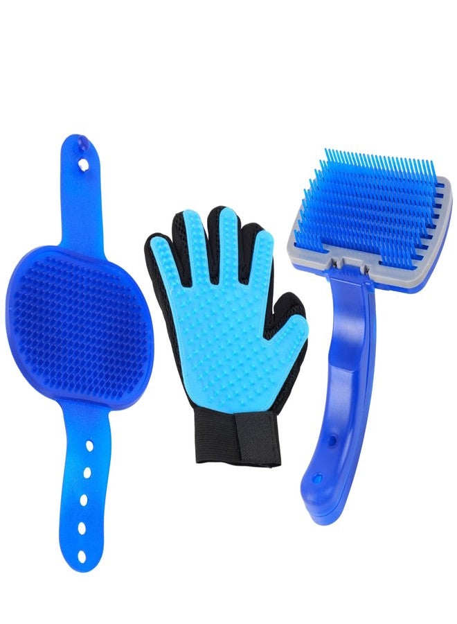 REGIIS Pet Grooming Set with Self-Cleaning Brush and Deshedding Glove, Professional Dog Cat Grooming Kit, Blue and Black, 2 Piece Set(PACK OF 3) - Image 1